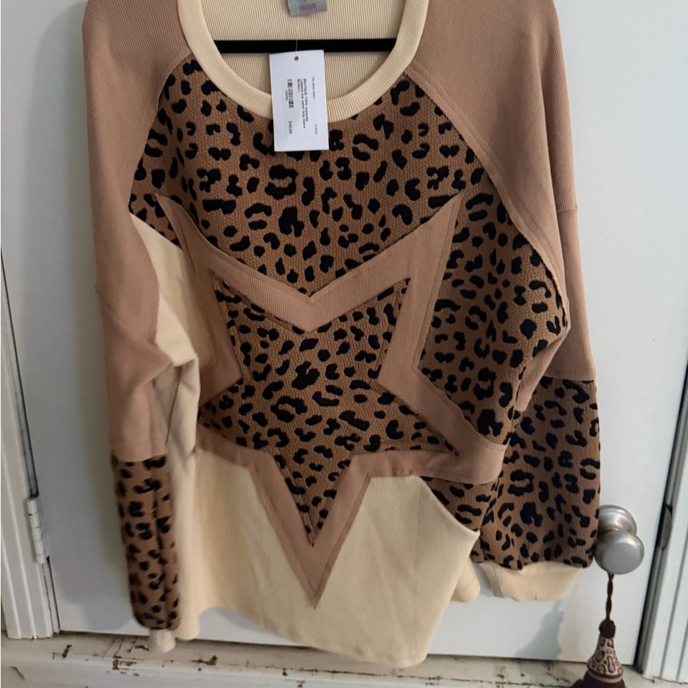 Mixed media NWT STAR  Panel Leopard Sweatshirt - Beige & Camel xl -xxl - Picture 4 of 8